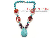 Turquoise and Red Coral and Agate Necklace Is Sold At $14.45