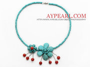Elegant Style Turquoise and Coral Flower Necklace Is Sold At $5.16