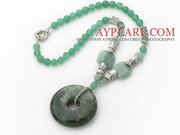 Round Aventurine Necklace with Serpentine Jade Donut Pendant