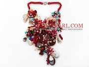 Elegant Coral and Multi Color Shell Flower Party Necklace