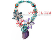 Turquoise and Agate and Shell Flower Necklace Is Sold