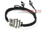 Owl Shape and Hematite Beads Adjustable Drawstring Bracelet